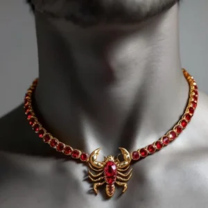Scorpion Necklace with Red Stones